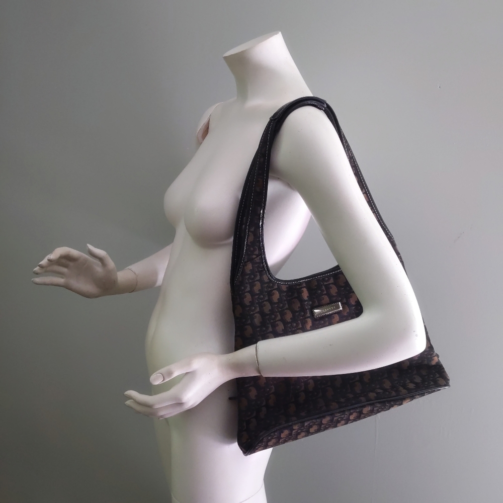 Rare Rosetti Brown & Black Logo Letter Brocade Shoulder Purse Leather Trim